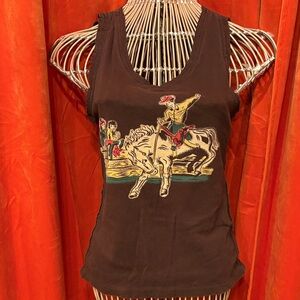 Brown Retro Rodeo Graphic Tank Top